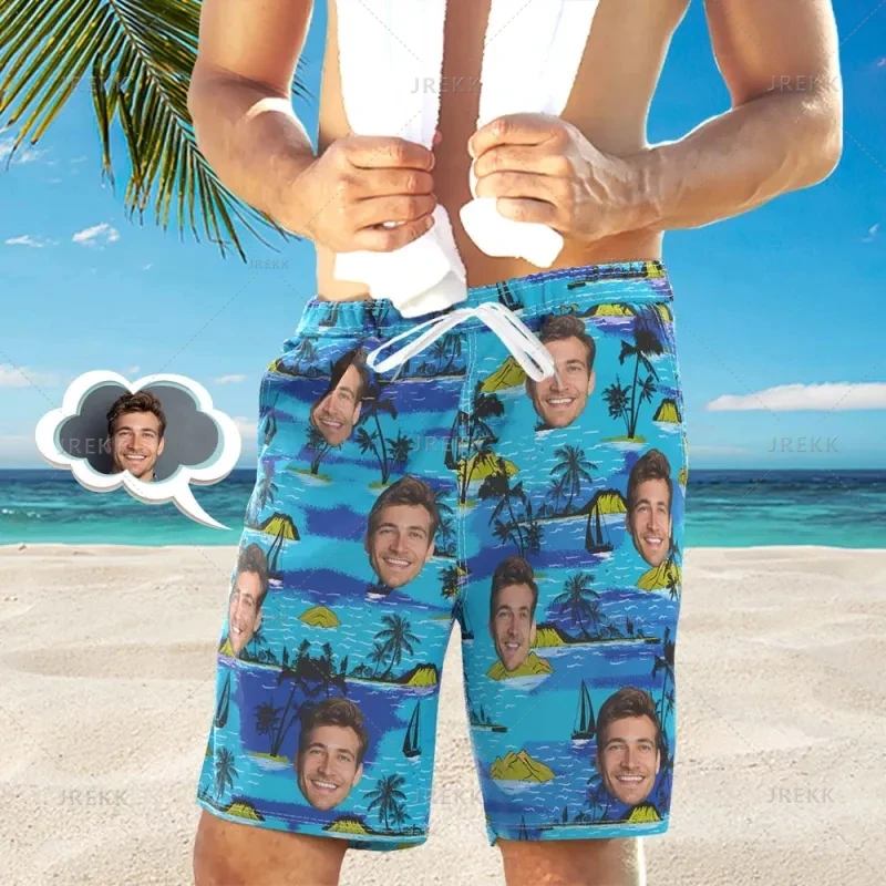 Summer Hawaiian 3D Custom Faces Seaside Vacation Printed Beach Shorts Men PersonalizedCustomization Patterns Y2k Swimming Trunks 5