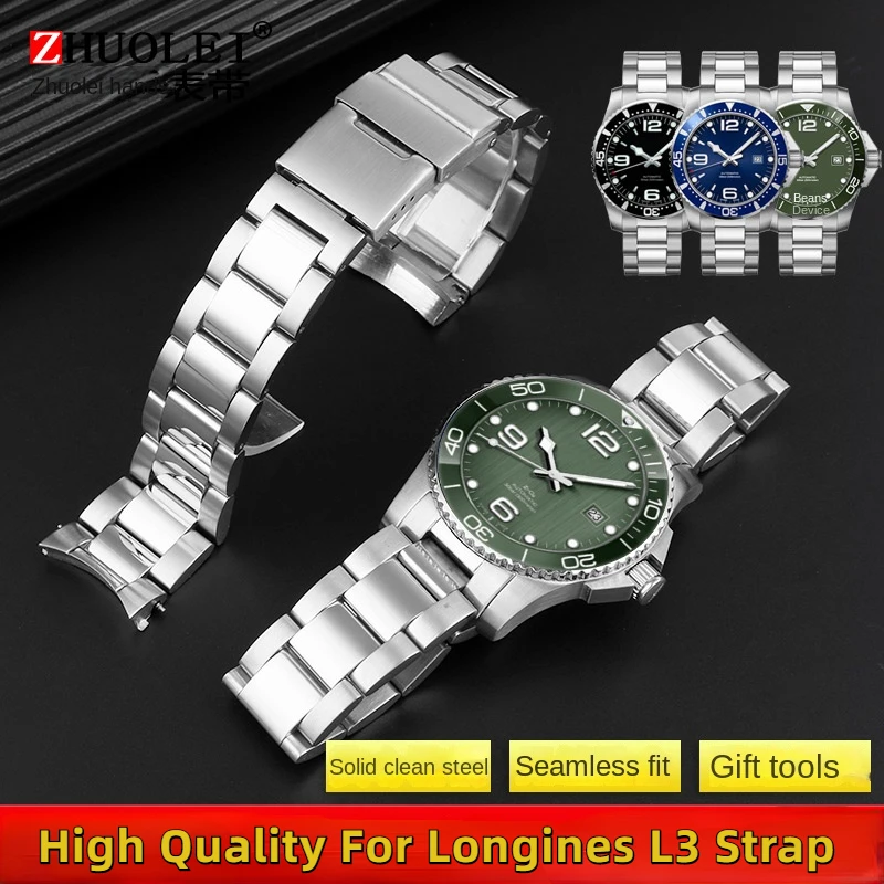 Cinturino In Acciaio Inossidabile Di Alta Qualità Da 21Mm Per Cinturino Longines L3 Hydroconquest L3.642.4/L3.781.4/L3.782 Cinturino Curvo