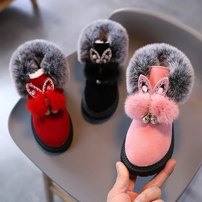 

Winter Girls Boots Princess Snow Boots Leather Sport Shoes For Girl Children Warm Boots Fashion Soft Bottom Kids Sneakers
