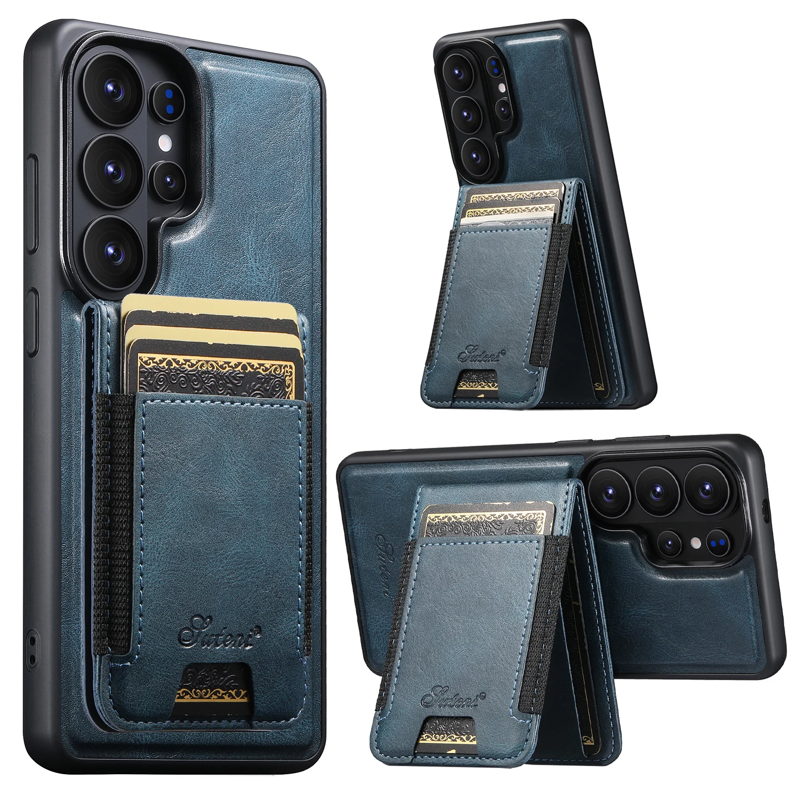 Magnetic Leather Wallet Case with Card Holder and Stand