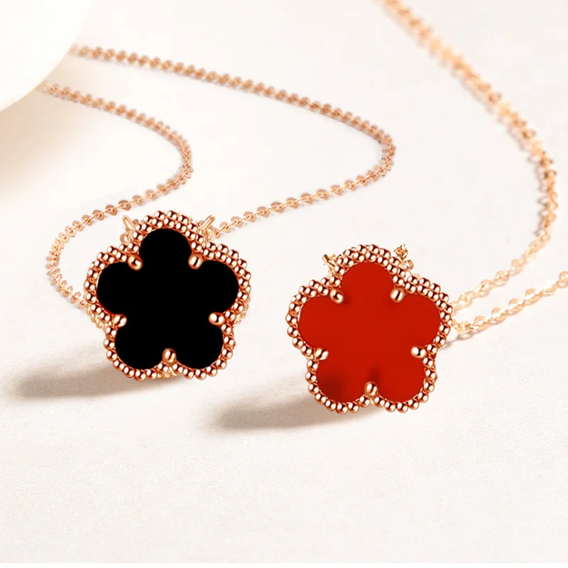 

Elegant 925 Silver Five Leaf Flower Pendant Necklace Choker Jewelry Luxury Golden 4/four clover motifs Necklaces for Women Lucky