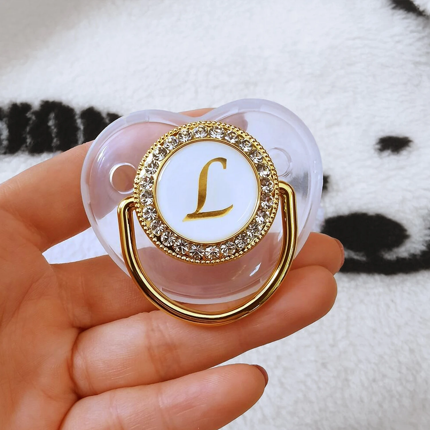 Gold Transparent 26 letters Pacifier with diamonds Pacifier with dust cap Baby teether toy with
