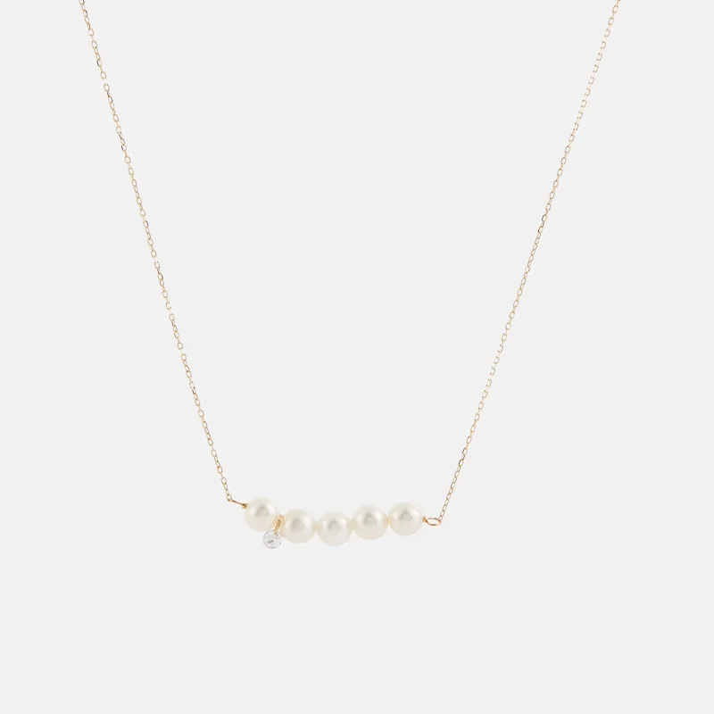 Imitate Pearl Necklace for Female Niche Light Luxury Design Collarbone Chain Five Pearl Inlaid with Zircon Minimalist Necklace