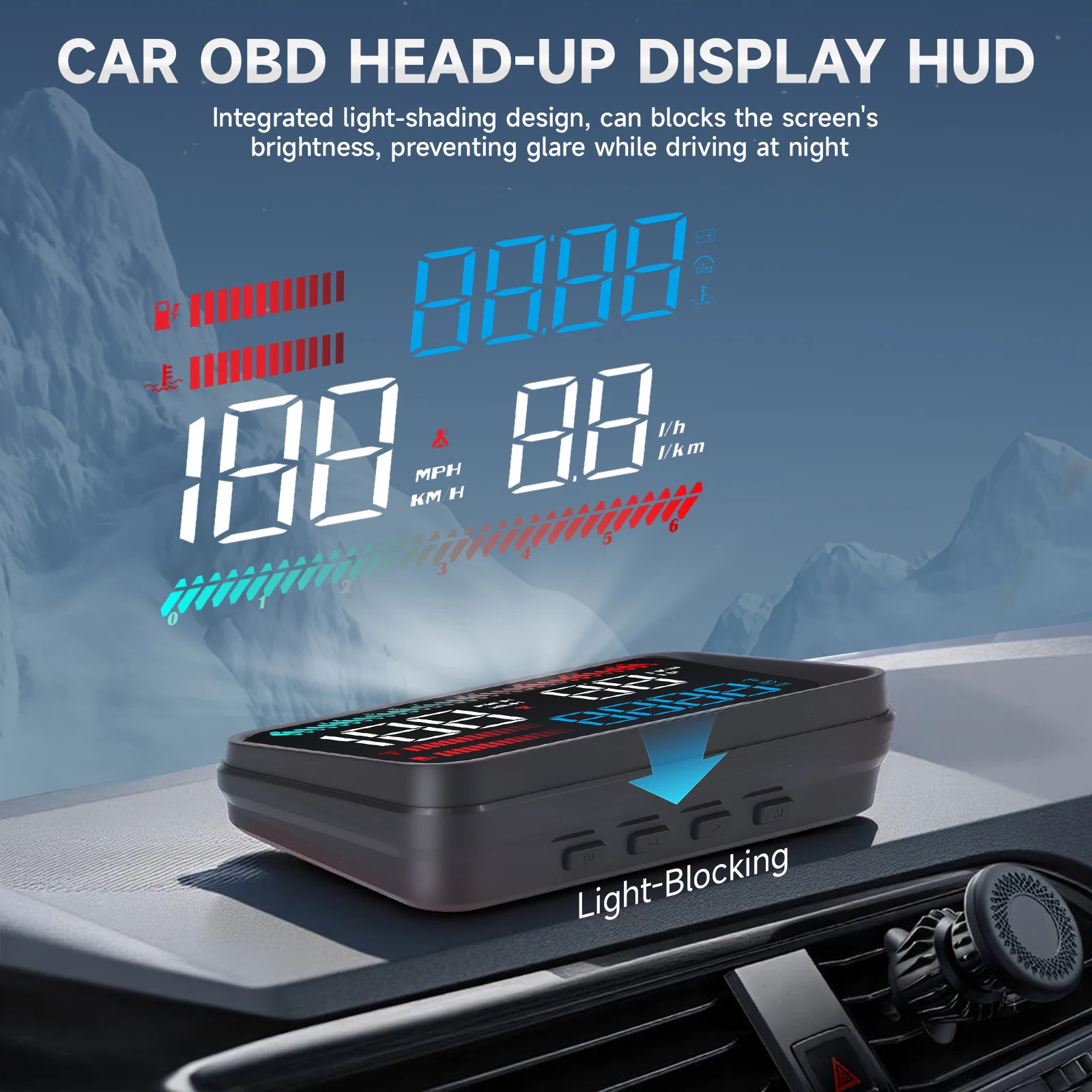 디지털 속도계 RPM 전압 터보 압력 오일 온도 시간 게이지 자동차 헤드업 디스플레이 P16 OBD2 TFT LCD 컬러 스크린