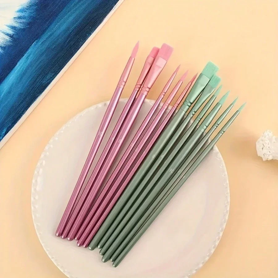 6pcs 수채화 브러쉬 세트 소프트 헤드 나일론 헤어 워터 분필 아트 라운드 헤드 플랫 헤드 오일 브러쉬 학생 그림 용품