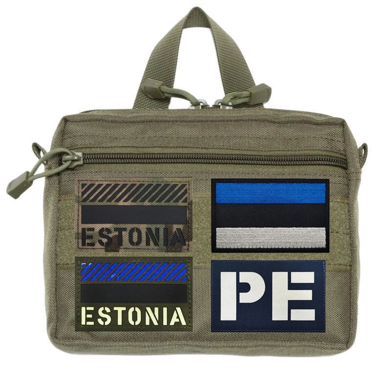 Zubehör für Outdoor-Taschen mit Flagge. Leuchtendes, estnisches, lasergeschnittenes IR-reflektierendes Armband. Bestickte Klettaufnäher für Kleidung_voghion.com