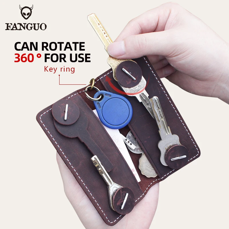 

Genuine Cow Leather Key Holders Handmade Cowhide Housekeeper Key Wallet Money Organizer Keychain Pouch Keyring For Long Key