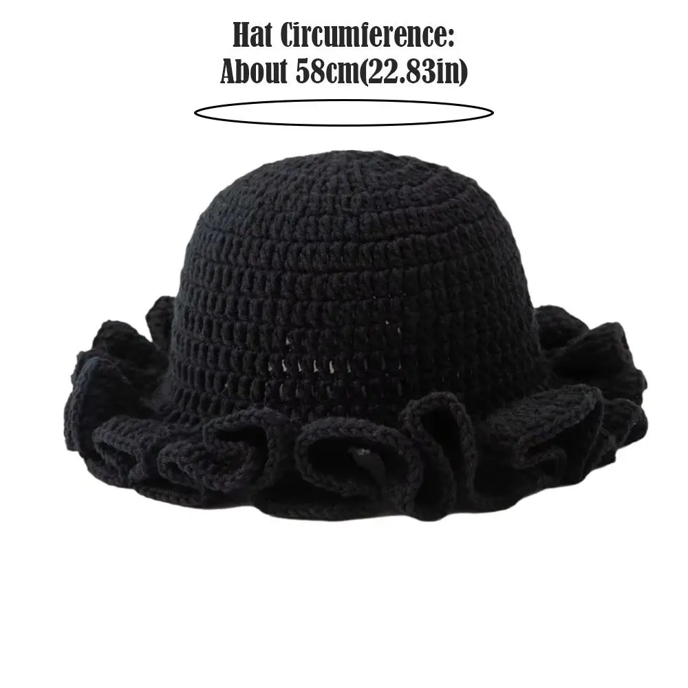 Polyester Crochet Knit Ruffle Beanie Sun Hat for Women