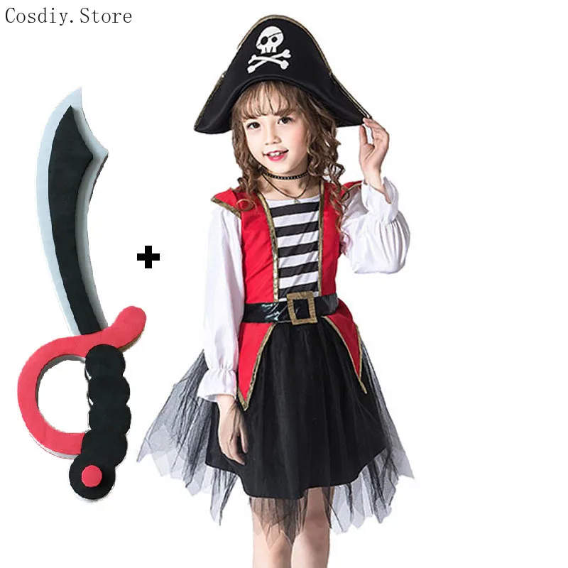 GEMVIE Disfraz de Pirata para Niño,Disfraz de Capitán Pirata Disfraz de Halloween infantil para Cosplay Pirata con Accesorios Sombrero Cinturón parche en el ojo 