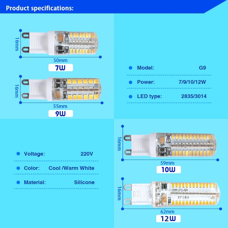 1-8pcs G9 LED 7W 9W 10W 12W AC 220V-240V Led G9 램프 전구 SMD 2835 3014 옥수수 빛 교체 30W/60W 할로겐 램프 빛
