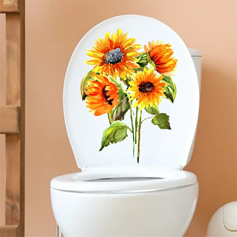Toilet Wall Stickers Watercolor Flower Series Tropical Plants Leaves Wall Stickers Bathroom Toilet Sticker PVC Mural Floral Home Decoration Decals vinyl stickers toilet stickers toilet wall stickers
