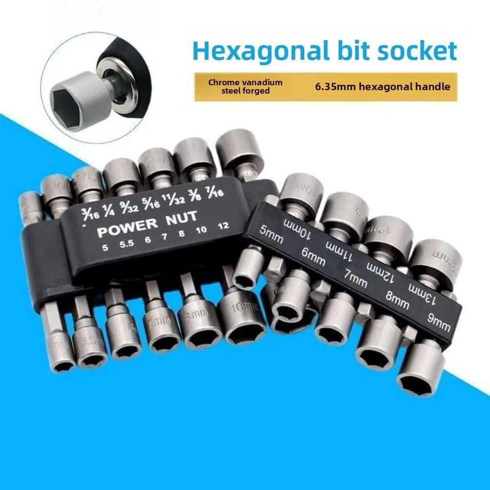 Powerful Socket Wrench Drill Bit Nut Driver Set 1/4'' Shank Hexagonal Handle Screwdriver Socket Adapter Kit 5-13mm Hand Tools