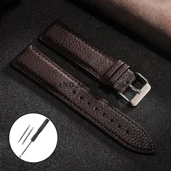 Litchi Pattern Leather Watch Band Bracelet - Versatile Sport Wrist Strap - 22mm (Dark Brown)