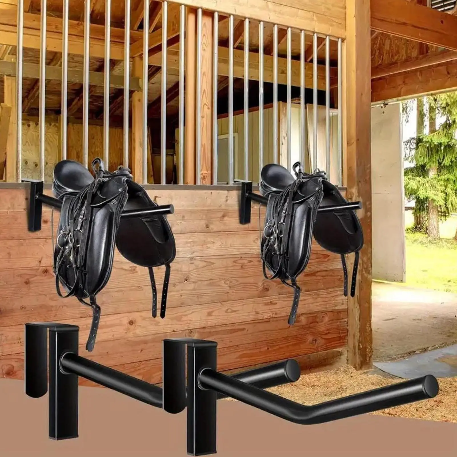 Horse Saddle Rack Stand Organizer Black Removable Equestrian Stable Organization Saddle Bar Hangs on Stall Walls or Doors