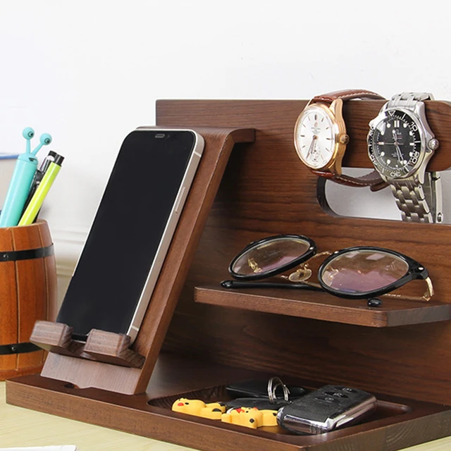 Wood Docking Station for Men, Desk Organizer for Phone, Boyfriend