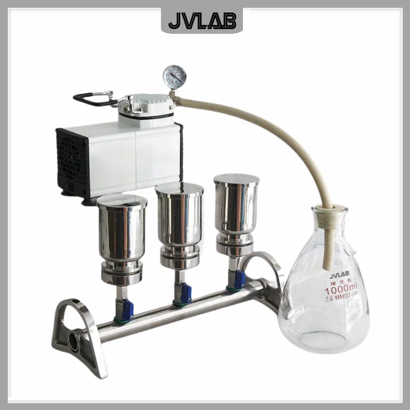 Lab 3-branch Autoclaved Manifolds Vacuum Filtration W/ Stainless Steel Funnel 300ml SUS304 Three-unit Solvent Filtration Device