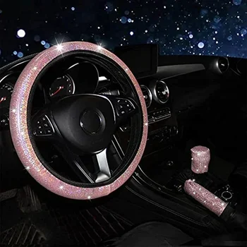 Car Steering Wheel Cover Elastic Handle Cover Universal 37/38cm Diamond BlingBling Four Seasons Crystal Woman styling Interior 1