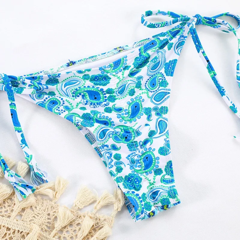 Women's Ditsy Floral Print Cut Out Thong Micro Bikini Set 2 Piece Swimsuits Spaghetti Strap Bathing Suits