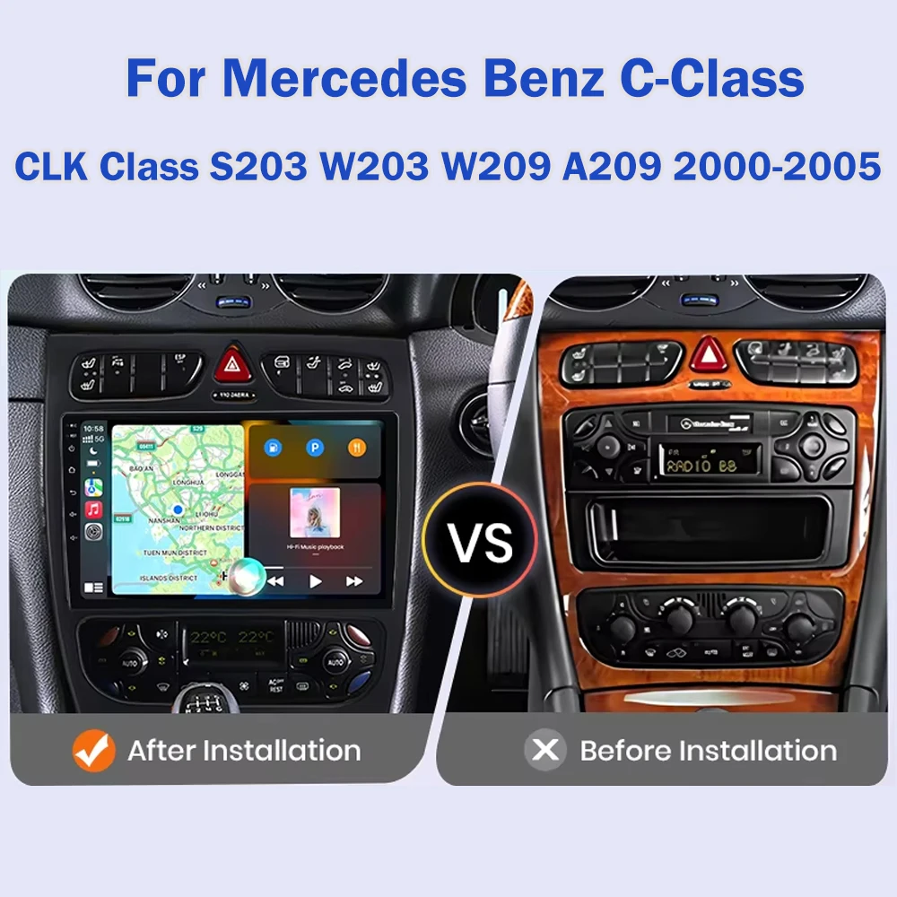 Radio de coche Android para Mercedes Benz Clase C W203 C200 C320 C350 CLK W209 2002 - 2005 reproductor de vídeo Multimedia para coche No 2din DVD 3