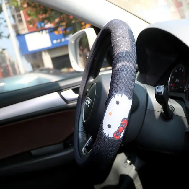 TAKARA TOMY Hello Kitty Four Seasons Universal Cute Car Steering Wheel Cover Girls Non-Slip Breathable Handlebar Cover 3