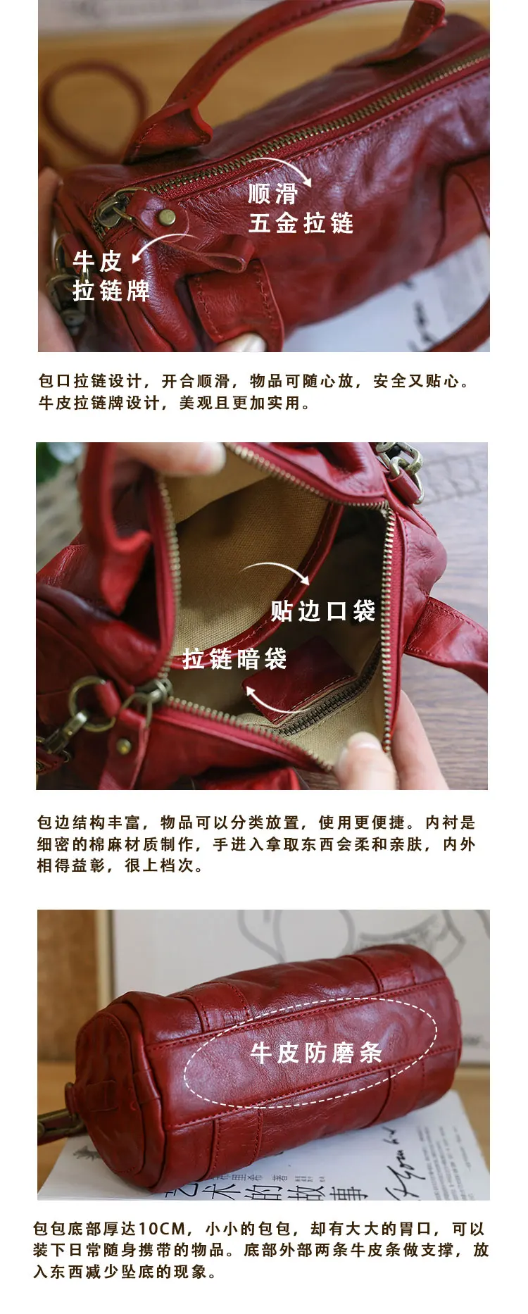 Einfache Vintage-Handtasche aus pflanzlich gegerbtem Rindsleder für Damen, kleine Freizeittasche für Outdoor-Partys, niedliche Umhängetasche aus echtem Leder – Detail 3