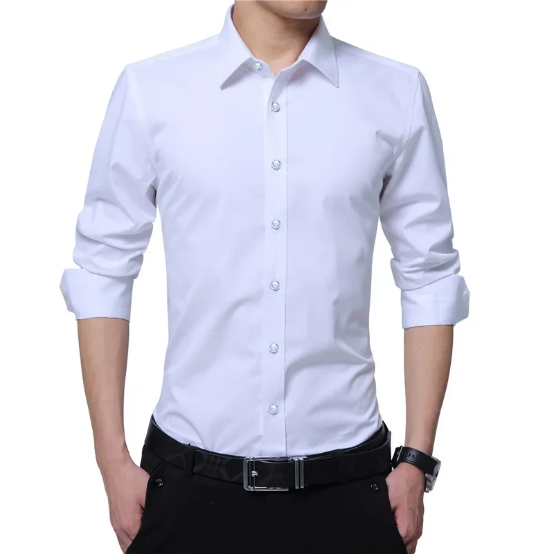 Long Sleeve Shirt Men Casual Shirt Men Dress Shirt Fashion Long Sleeve Business Social Shirt Male Solid Color Button Down Collar Plus Size Work White Black