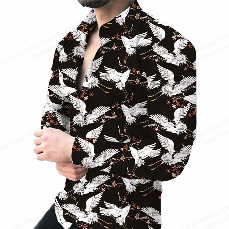 Hawaii Halloween Pumpkin Ghost Pattern Men Shirts Flower Colorful 3d Print Fashion Long Sleeve Lapel Beach Gentleman Clothing