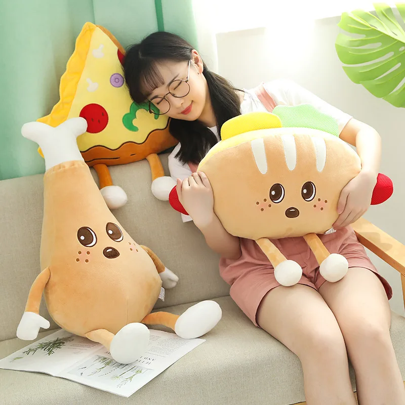 Chips Chicken Leg Fries Food Pillow Pizza Snack Plush Toy Bed Soft Doll Cusion Creactive Valentine's Day Birthday Gift Plushie 3