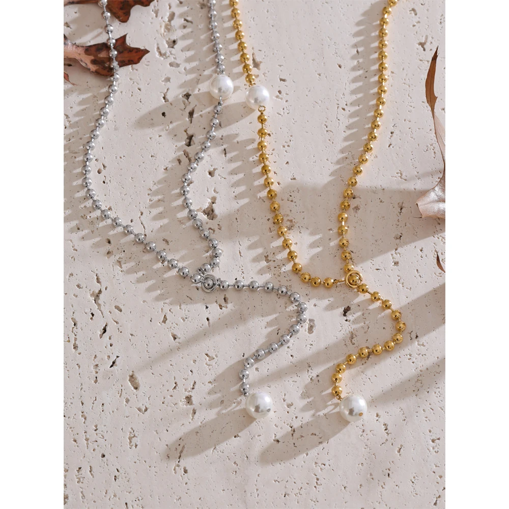Yhpup Round Necklace Stainless Steel Beads