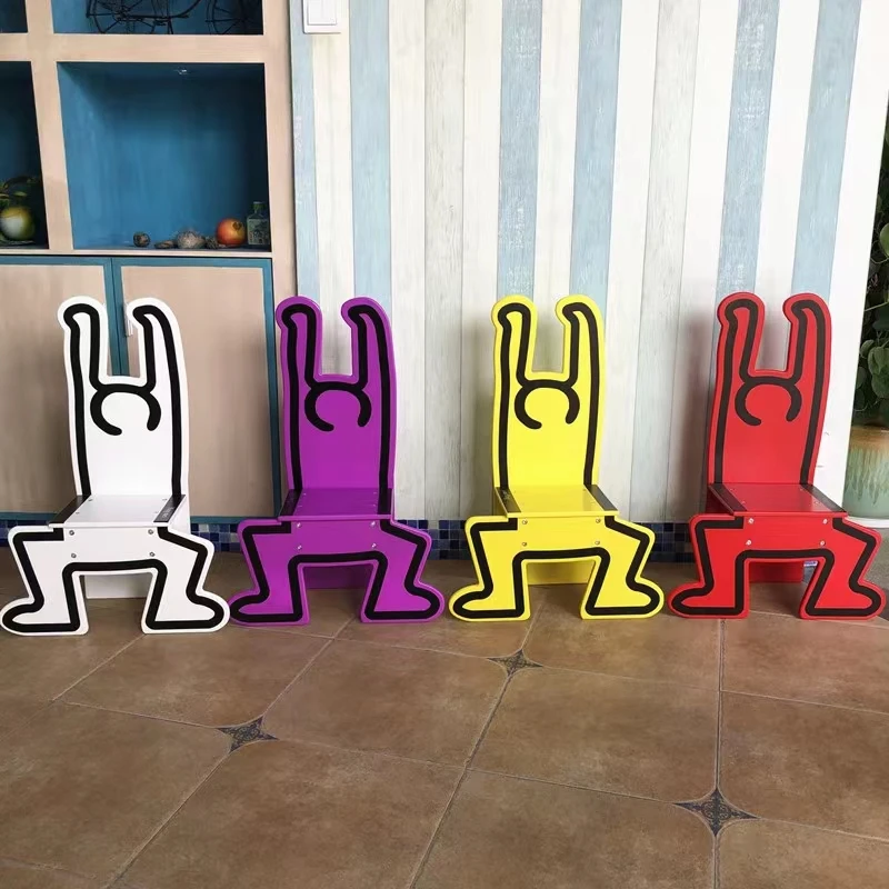 Nordic Creative Humanoid Stool, Backrest Chair, Graffiti Art, Heterotype Chair, Mobile Seat, Fashion Stools, Home Decoration
