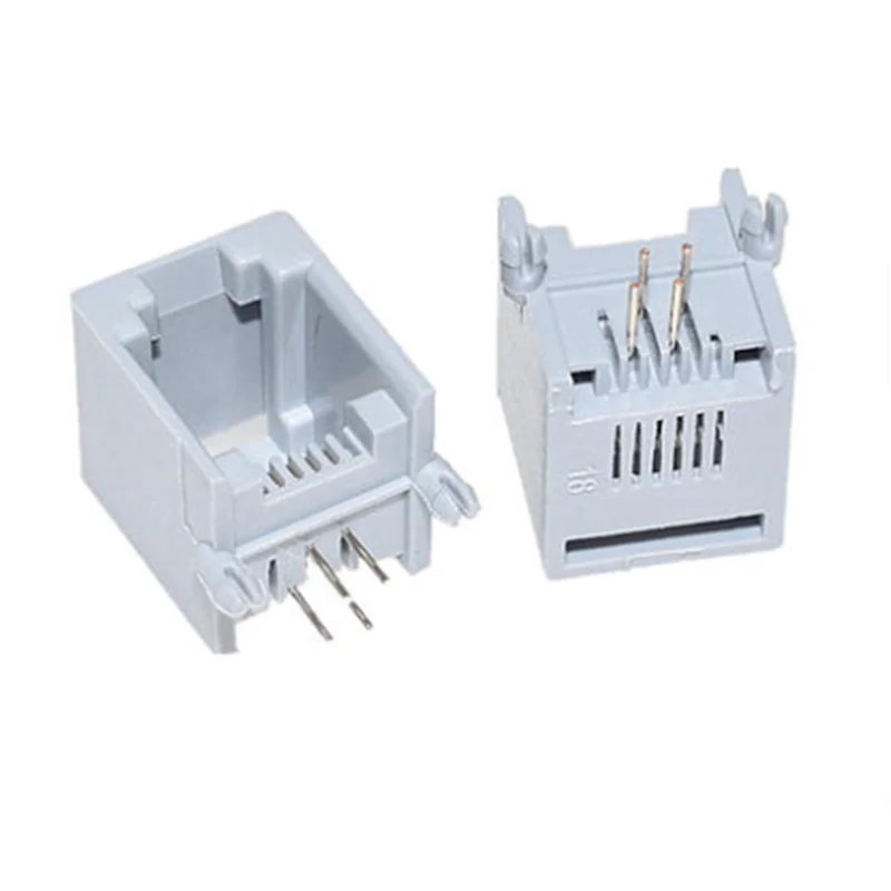 

200PCS RJ11 Phone Socket Grey Crystal Head 5521-6P4C Bending 90 Degrees