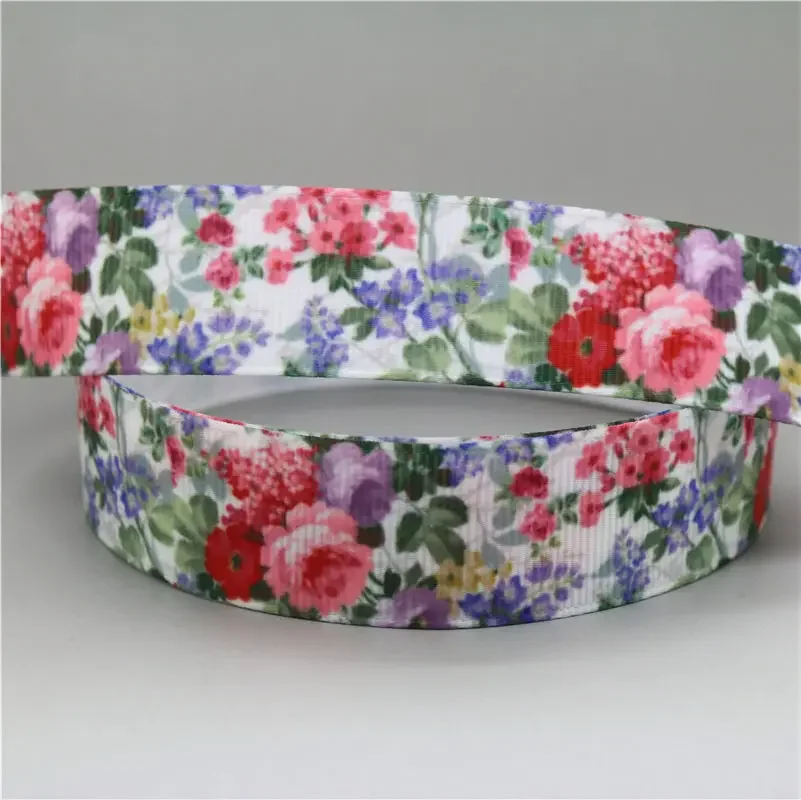 Fresh spring flowers Rose Printed Grosgrain Ribbon 22mm 10yards Accessories Headwear Decoration Collar DIY Sewing B2402