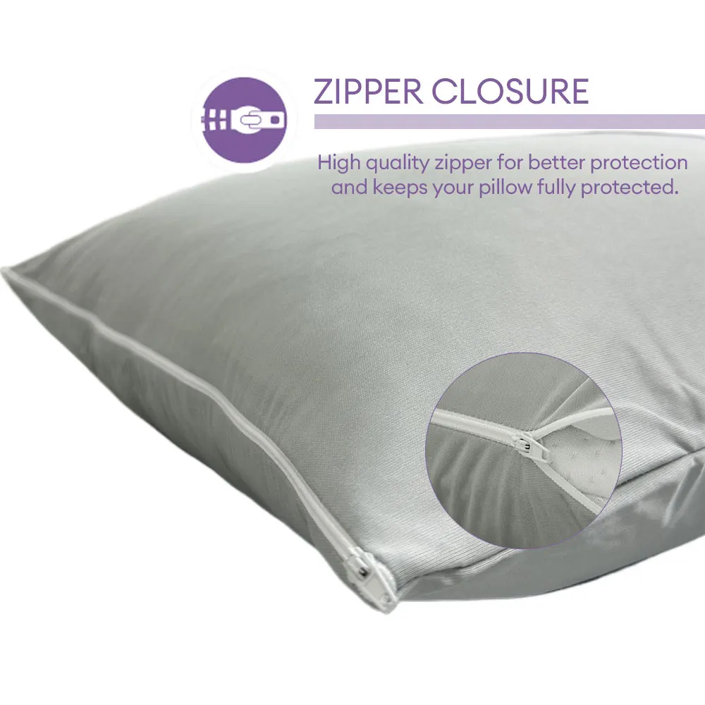 2pcs Grey Waterproof Pillow Protector Bedbug Proof Zipper Pillow Cover 50x70cm Washable & Anti Mites 4