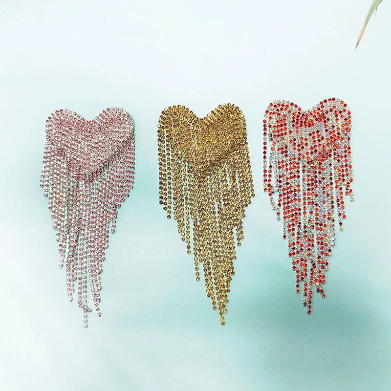 Retro Heart Epaulette with Rhinestone Chain Fringe Classic Punk Shoulder Jewelry for Men and Women Clothing Uniform Accessories