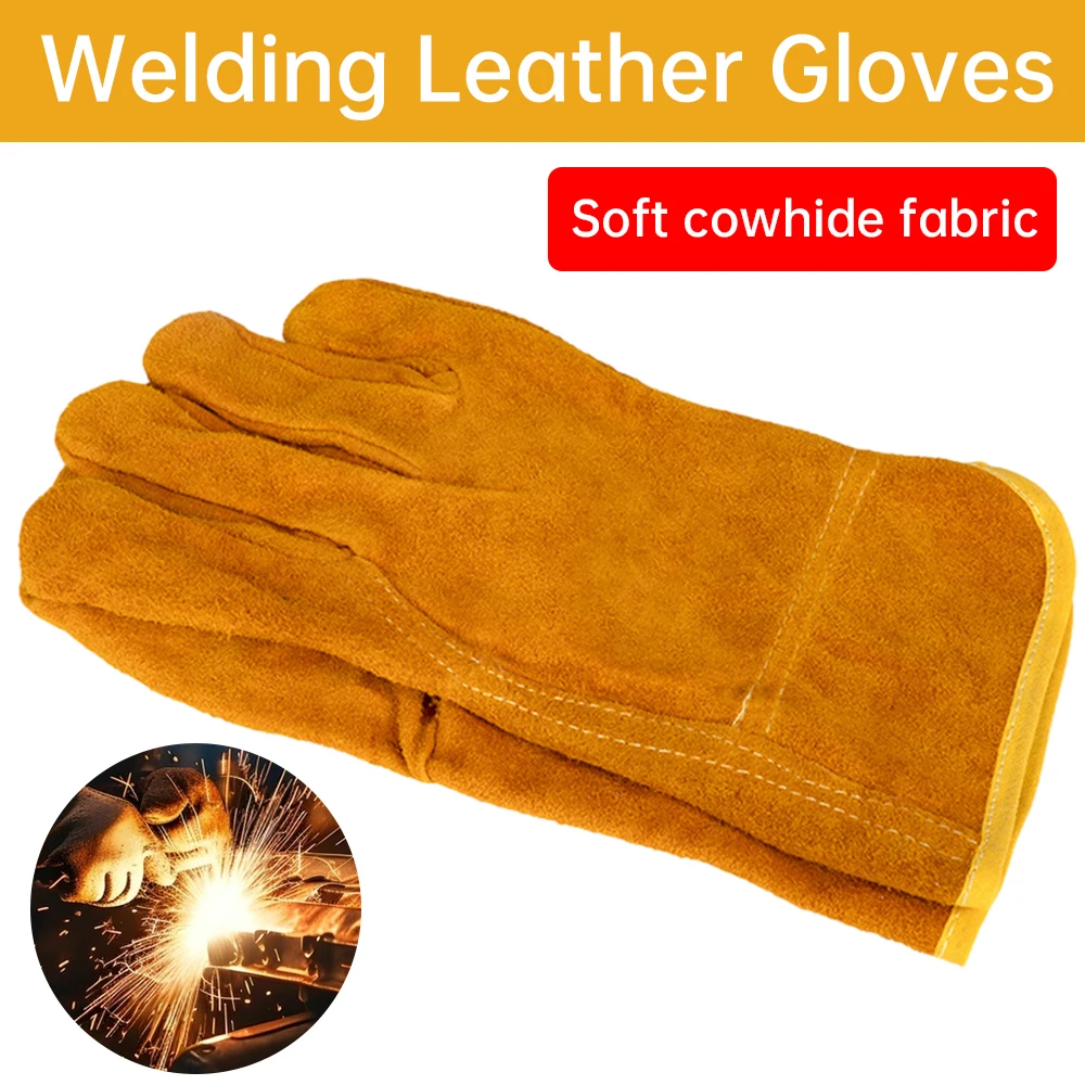 

Work Gloves Cowhide Leather Welding Gloves Heat Wear Resistant Security Protection Gloves For Welder Carpentry Gardening Worker