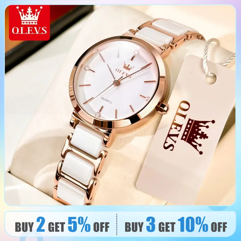 OLEVS Fashion Women Watches Relogio Feminino Luxury Rose Gold Watch Ladies Quartz Wrist Watch Ceramic Strap Clock Reloj Mujer