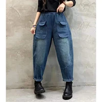 Jeans College rétro déFlexpour femmes, pantalons en denim, pantalons sarouel, taille élastique, mode printemps et été, fjXL, automne 2022 6