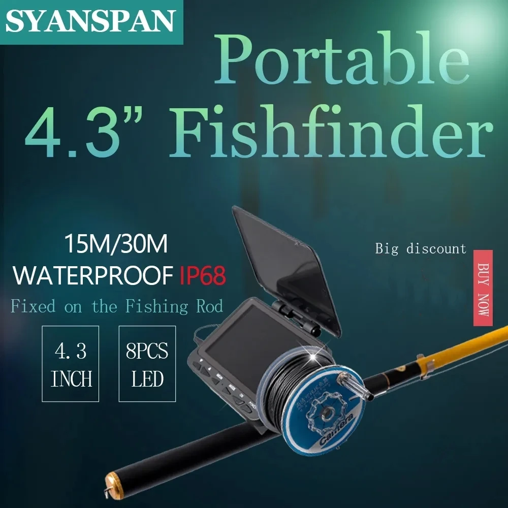 SYANSPAN Fish Finder Underwater Video Camera for Fishing 4.3"Monitor 8 Infrared LED 1000TVL Camera on Fishing Rod Angler's Gift
