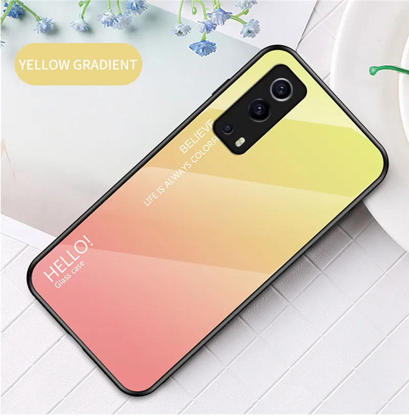 Gradient Tempered Glass Back Cover with Soft Silicone TPU Bumper - Slim Protective Case