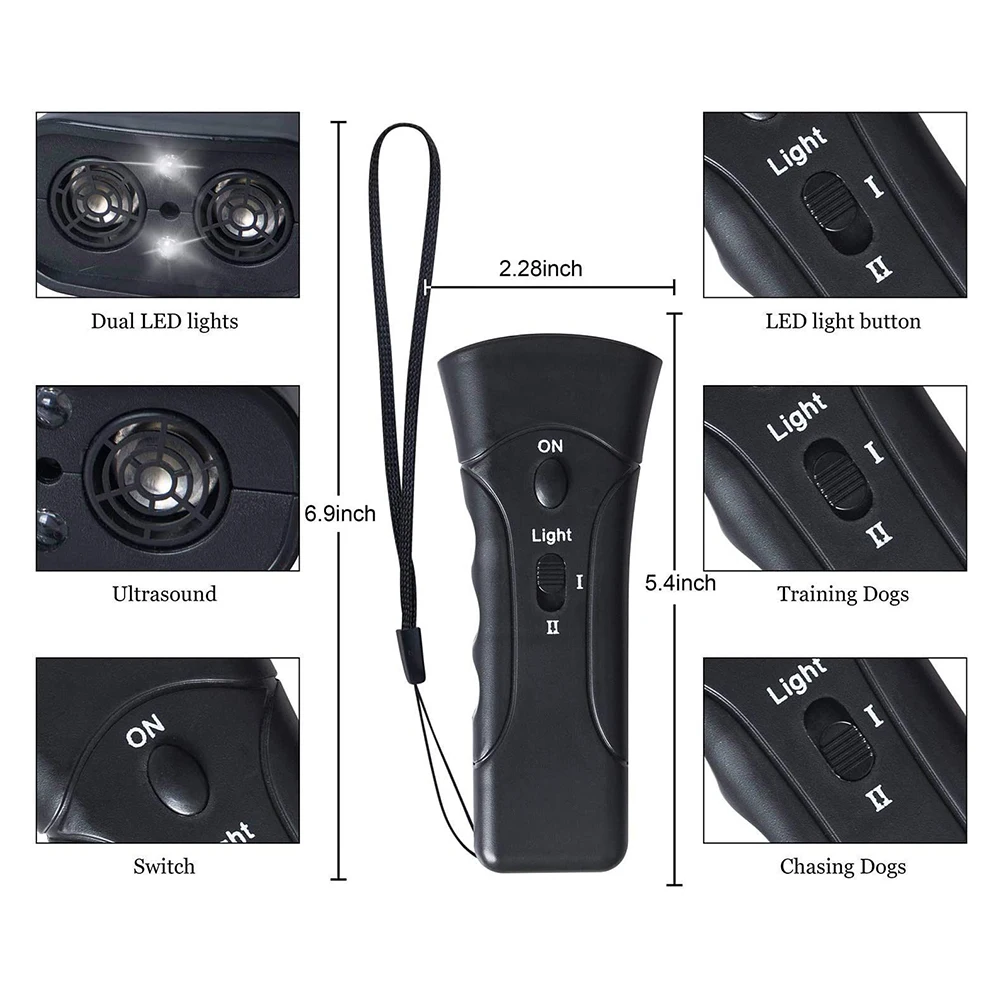 Ultrasonic Dog Repellent Animal Deterrent Device with LED Light Double Ultrasonic Anti Bell Device Ultrasonic Dog Bark Device