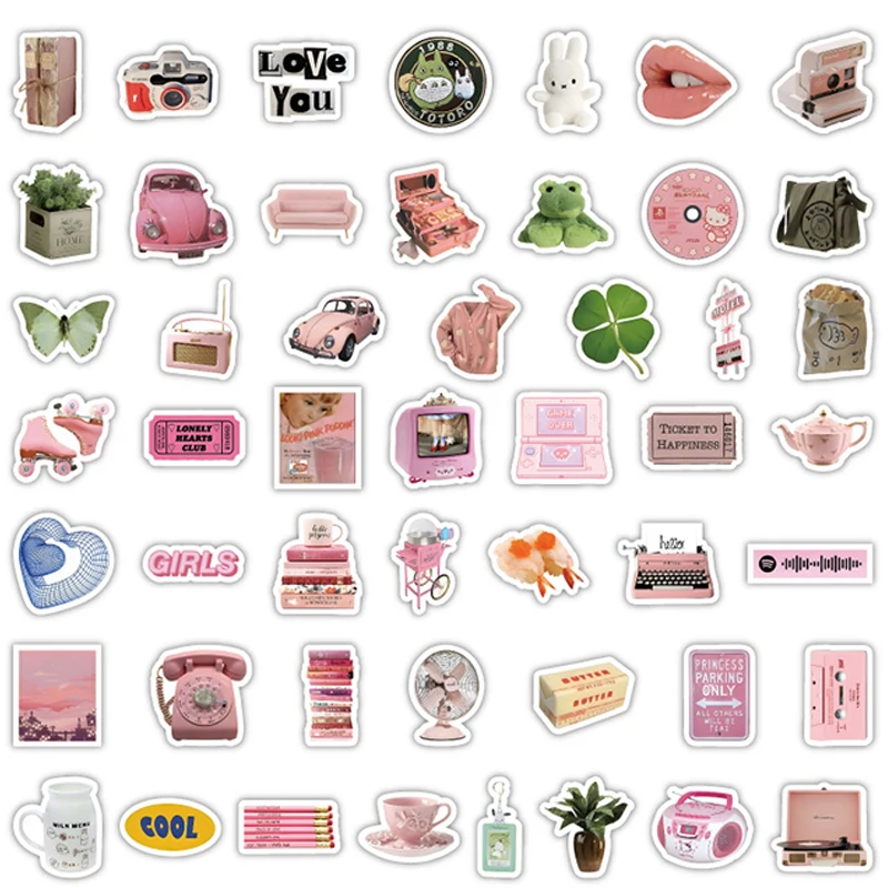 58pcs Y2K Vaporwave Girly Stickers Pack Stationery Phone Guitar Ipad  Sticker DIY Scrapbooking Supplies Journaling Materials - AliExpress