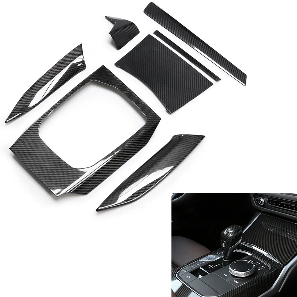 

Carbon Fiber Car Gear Shift Box Panel Sticker Cover Trim Kit Car Center Console Board Frame For BMW 3 Series G20 G21 2020