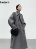Lautaro Spring Autumn Oversized Khaki Long Grey Trench Coat for Women Double Breasted Loose Casual Korean Fashion Overcoat 2024 4