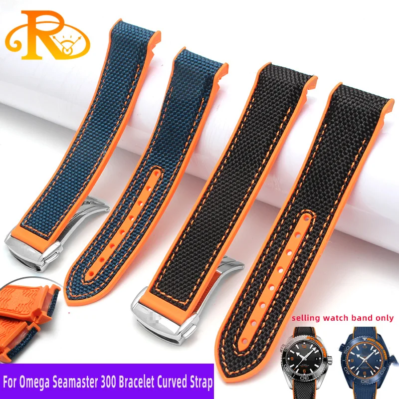 

20mm 22mm Bracelet Curved Strap For Omega Seamaster 300 Ocean Speedmaster 8900 Planet Ocean Fabric Nylon Rubber Men WatchBand