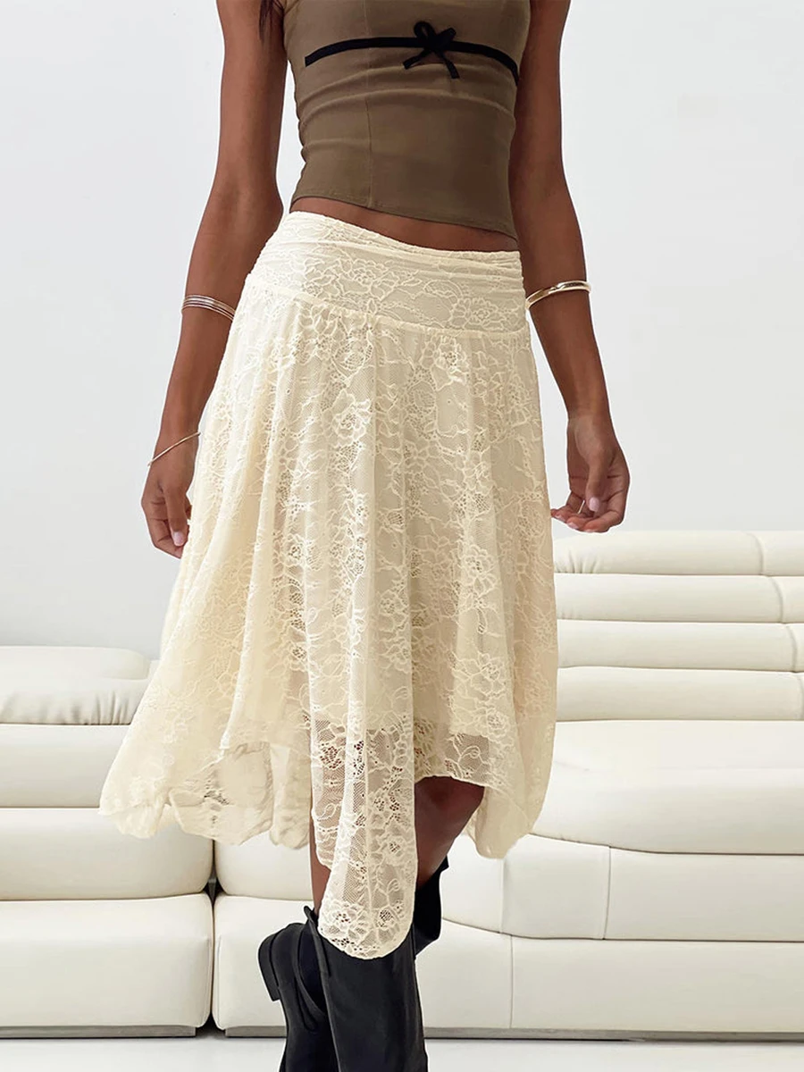 

Women Sexy Layered Lace Skirt Low Rise Ruffle Tiered Asymmetrical Half Slip Skirt Teen Girls Pleated Frilly Flowy Short Skirt