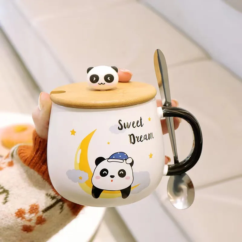 Panda Cup, Ceramic Coffee Mugs, Cute Panda Coffee Mug with Lid & Spoon