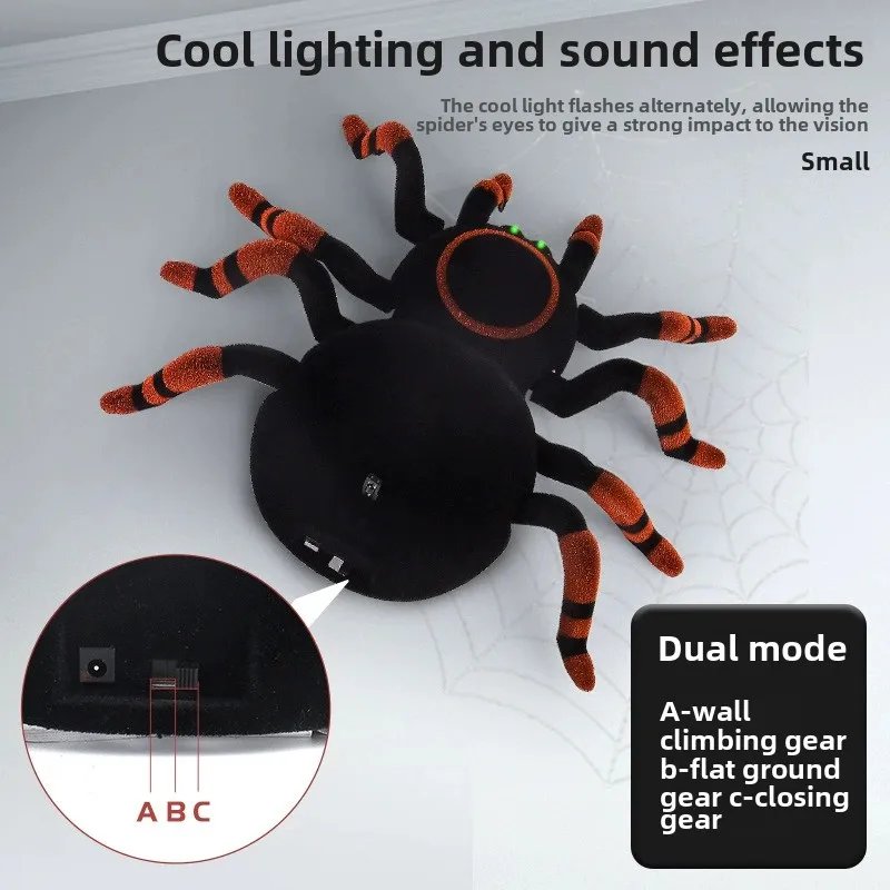RC Spider Eye Shine Halloween Simulation Scary Plush Creepy Tarantula Remote Control Tricky Cockroach Soft Prank Lizard Kid Toy