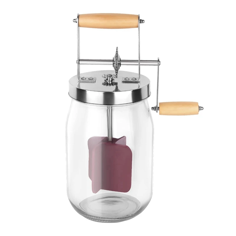 

Manual Butter Churner Transparent Wood + Glass 1.5 Liters Wooden Handle Shakes Stainless Steel Gear Manual Butter Maker