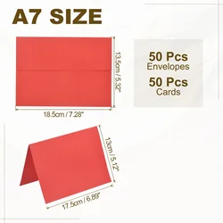 50 - Set A7 Self - Seal Envelopes with Folded Cardstock for Invitations and Greeting Cards (Red)