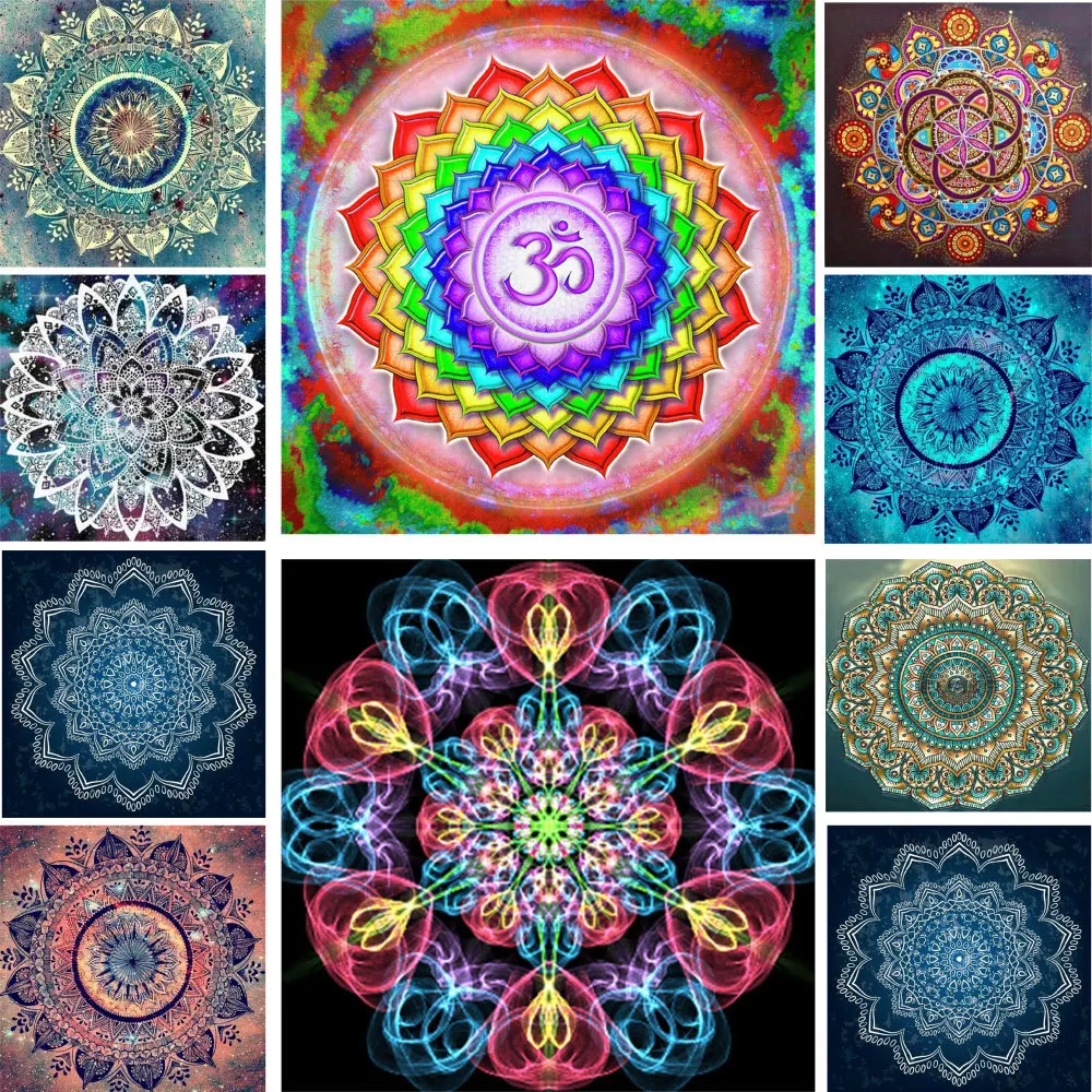 Mandala Flower Printed Fabric Cross Stitch DIY Embroidery Complete Kit Handiwork Sewing Hobby Handicraft Stamped Jewelry Mulina